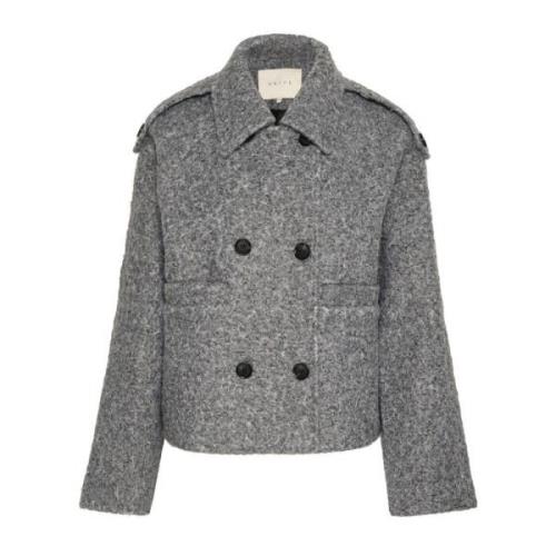 Grijze Melange Jas met Klassieke Kraag Kaffe , Gray , Dames