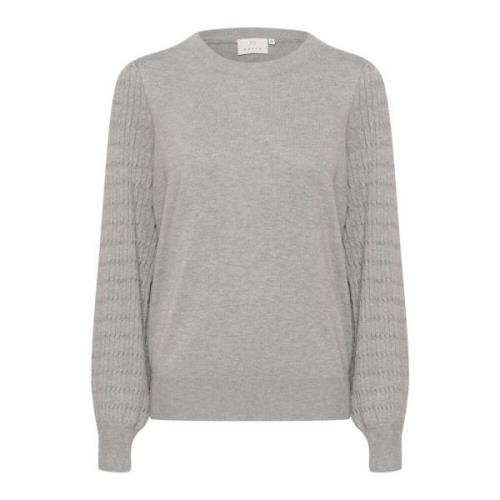 Grijze Melange Gebreide Trui met Pofmouwen Kaffe , Gray , Dames