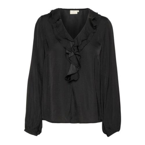 Elegante zwarte diepe blouse met ruche Kaffe , Black , Dames