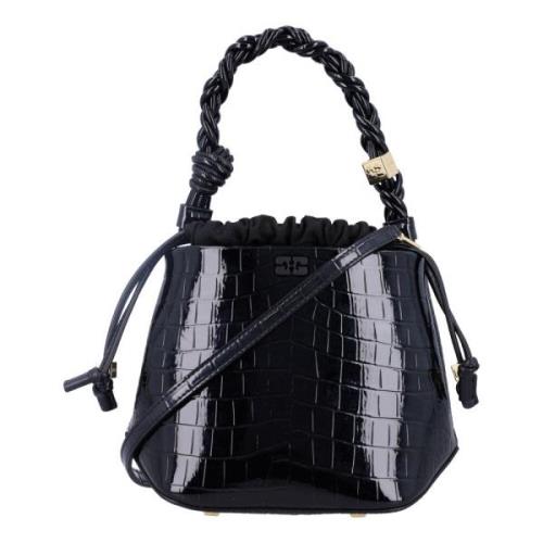 Zwarte Croc Bucket Bag Handtas Ganni , Black , Dames