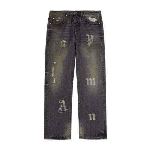 Houtskoolgrijze Whisker Straight Jeans Palm Angels , Black , Heren