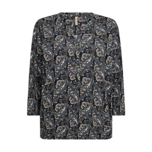 Bloemen Split-Hals Top Soyaconcept , Black , Dames