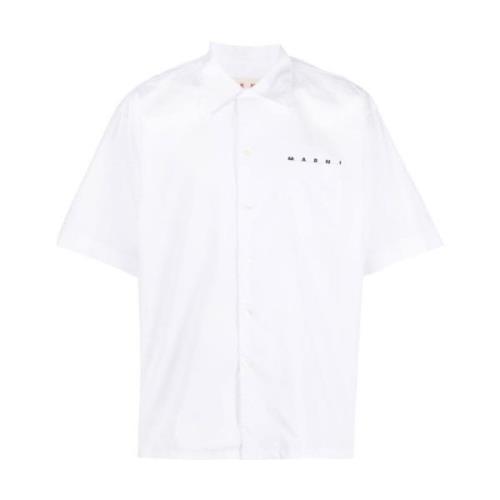 Gedrukt Logo Poplin Overhemd Marni , White , Heren