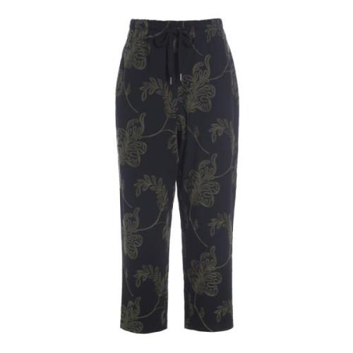 Geborduurde Leaf Broek Zwart/Donker Bos Bitte Kai Rand , Black , Dames