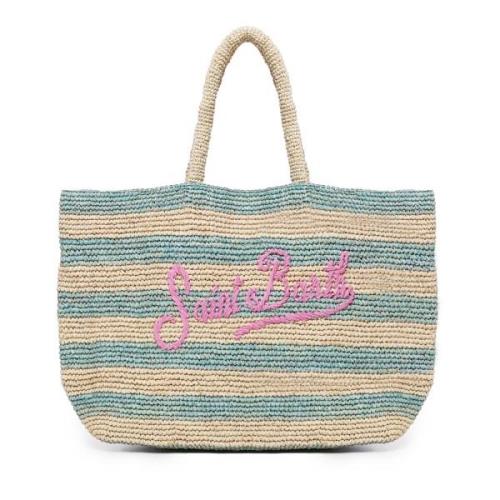 Turquoise Gestreepte Strandtas met Afneembare Clutch MC2 Saint Barth ,...