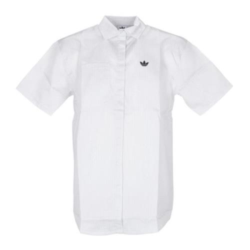 Satijnen Korte Mouw Shirt Wit/Grijs Adidas , White , Dames