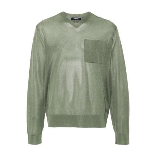 Groene Gebreide Trui Geribbelde V-Hals Jacquemus , Green , Heren