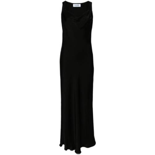 Elegante Zwarte Satijnen Maxi Jurk Blugirl , Black , Dames