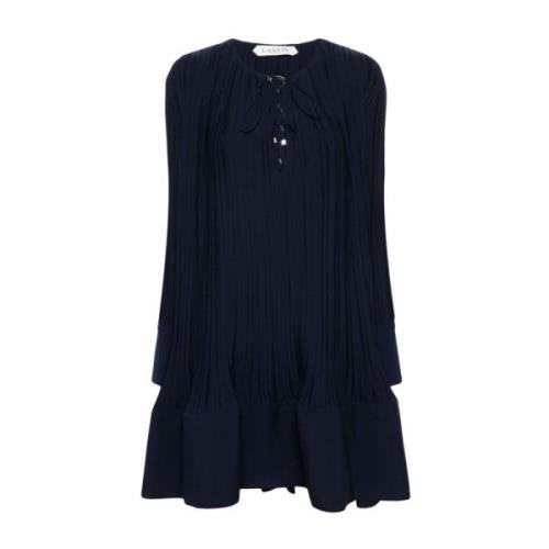 Navy Blue Lace-Up V-Neck Jurk Lanvin , Blue , Dames