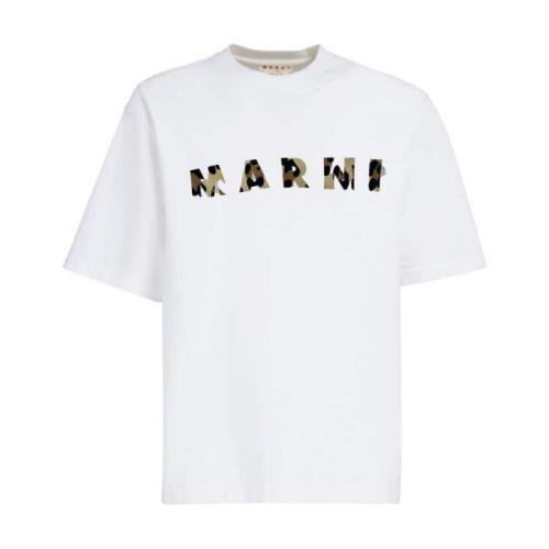 Katoenen Patch Logo T-Shirt Marni , White , Heren