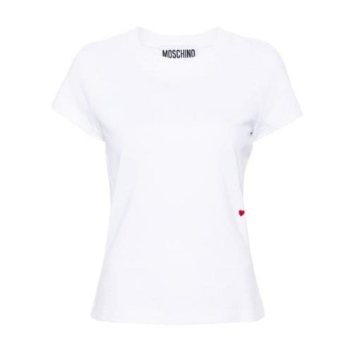 Hart Geborduurde Crew Neck Top Moschino , White , Dames