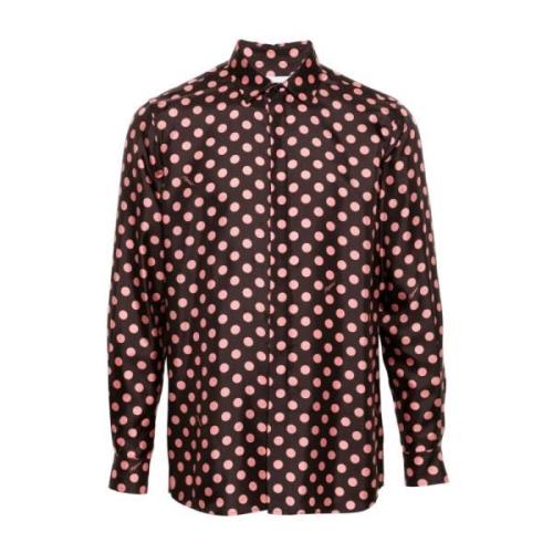 Zijden Overhemd met Polka Dots Moschino , Brown , Heren