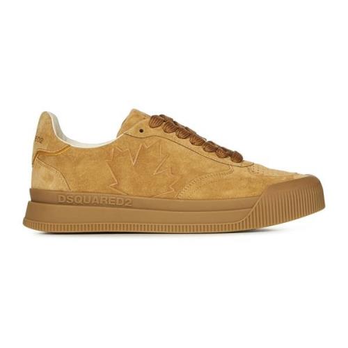 Kameel Suède Leaf Logo Sneakers Dsquared2 , Brown , Heren