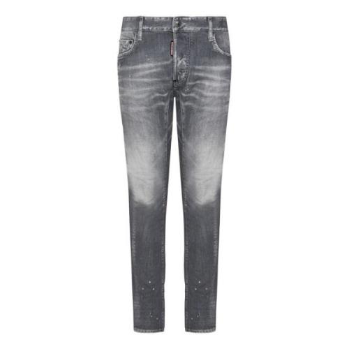 Slim-Fit Grijs Used-Wash Denim Biker Jeans Dsquared2 , Gray , Heren