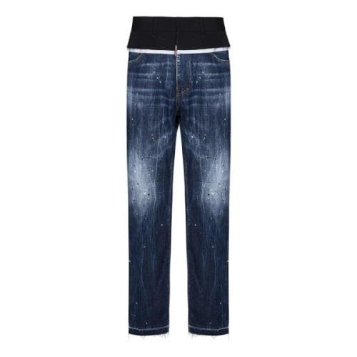 Blauwe Denim Jeans met Wollen Tailleband Dsquared2 , Blue , Dames