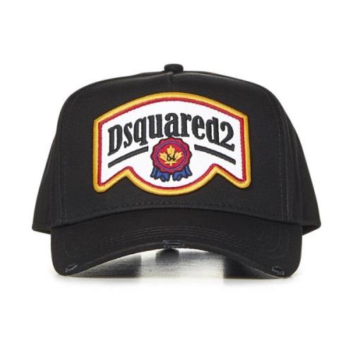 Zwarte Katoenen Baseballpet Logo Patch Dsquared2 , Black , Heren