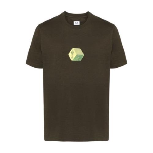 Korte Mouw Grafische Print T-Shirt C.p. Company , Green , Heren