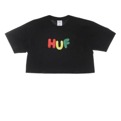 Zwarte Crop Tee Crew-Neck Korte Mouw HUF , Black , Dames