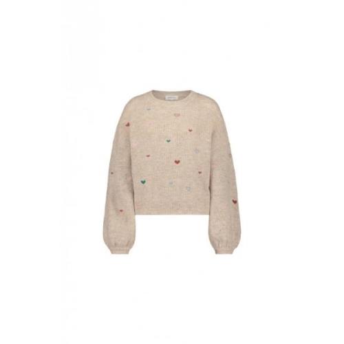 Beige Pullover met Hart Borduursel Fabienne Chapot , Beige , Dames