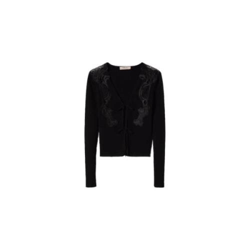 Kant en Gehaakte Vest Twinset , Black , Dames