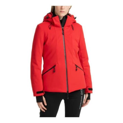 7 Ski Jas met Capuchon en Logo Emporio Armani EA7 , Red , Dames