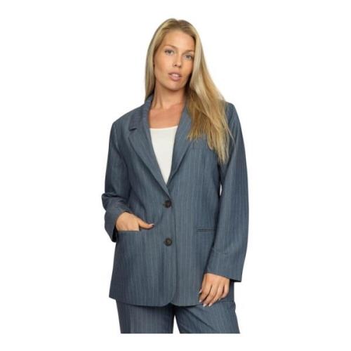 Pinstripe Blazer Blue Pin 2-Biz , Gray , Dames