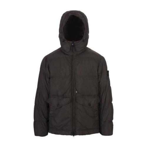 Grijze Hooded Donsjas Lichtgewicht Nylon Stone Island , Gray , Heren