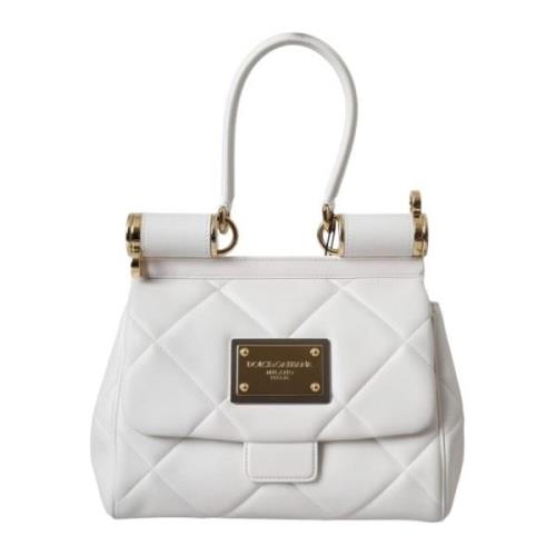 Witte Leren Schoudertas met Gouden Details Dolce & Gabbana , White , D...