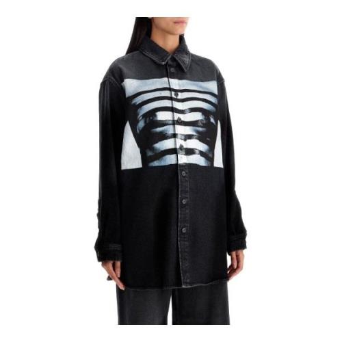 Denim Oversized Marinière Shirt Jean Paul Gaultier , Black , Dames