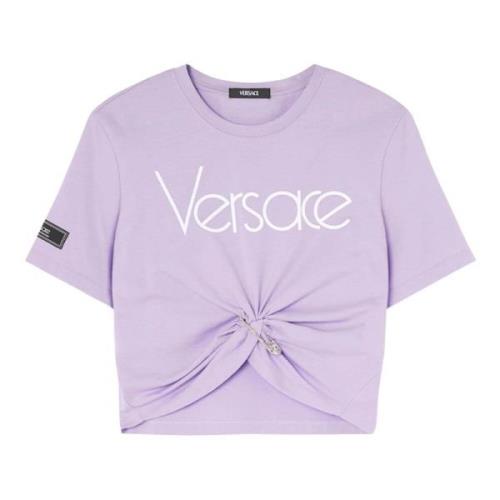 Paarse T-shirts en Polos met veiligheidsspeld Versace , Purple , Dames