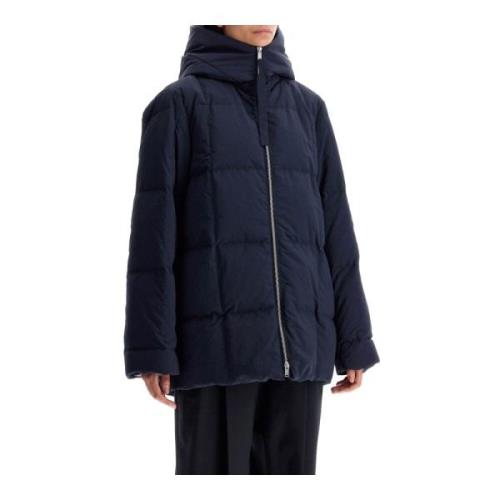 Gewatteerde capuchon donsjack Jil Sander , Blue , Dames