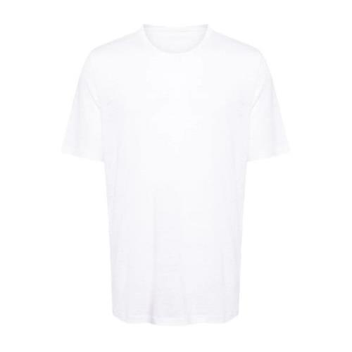 Linnen Crew Neck T-shirt Zwart Wit 120% Lino , White , Heren