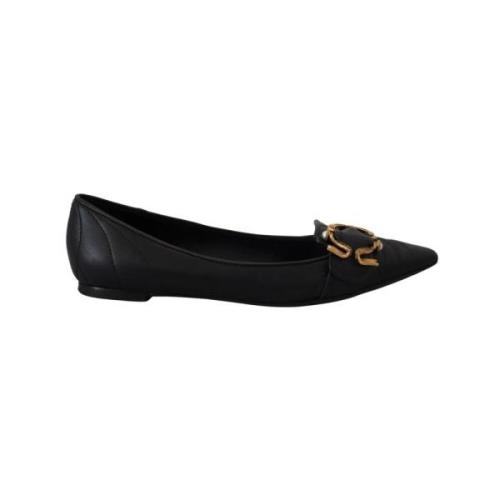 Zwarte Leren Flats met Messing Details Dolce & Gabbana , Black , Dames