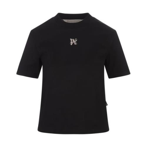 Zwart Monogram Logo T-shirt Palm Angels , Black , Dames