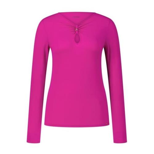 Gerimpeld V-hals Langarmshirt Marc Cain , Pink , Dames