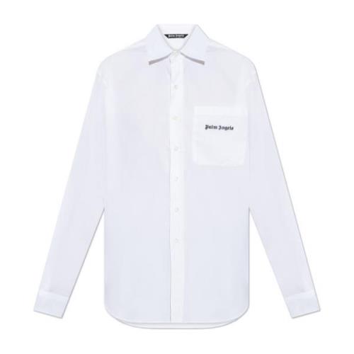 Overhemd met geborduurd logo Palm Angels , White , Heren