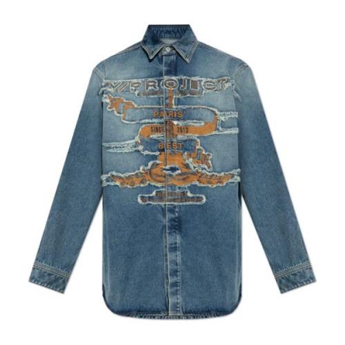 Denim shirt met logo Y/Project , Blue , Heren