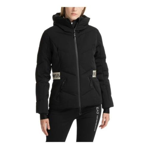 7 Ski Jas met Capuchon en Logo Emporio Armani EA7 , Black , Dames