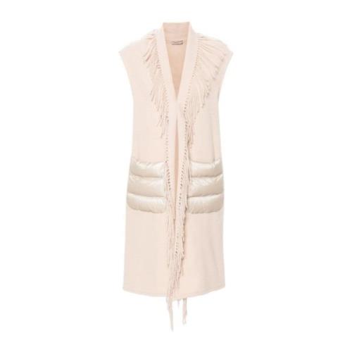 Gefranjde Wol-Kasjmier Mouwloze Jas Herno , Beige , Dames