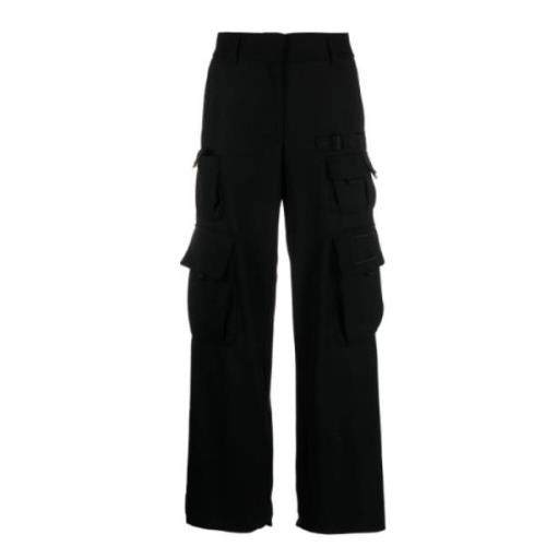 Zwarte Wol Cargo Broek Off White , Black , Dames