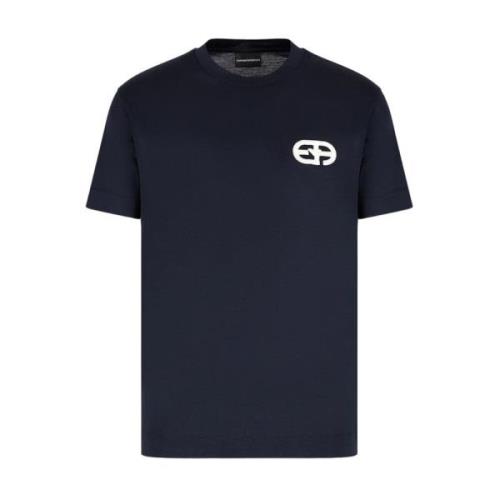 Korte Mouw Logo Geborduurd T-shirt Emporio Armani , Blue , Heren