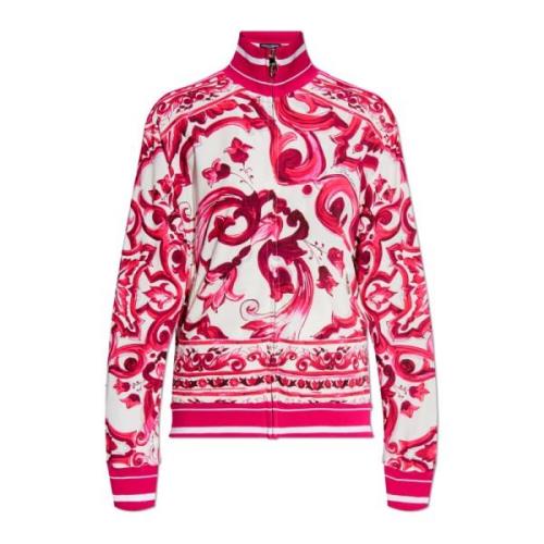 Sweatshirt met Majolica-patroon Dolce & Gabbana , Pink , Dames