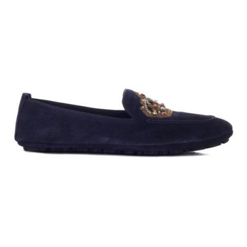 Donkere leren loafer met juweelkroon Dolce & Gabbana , Blue , Heren