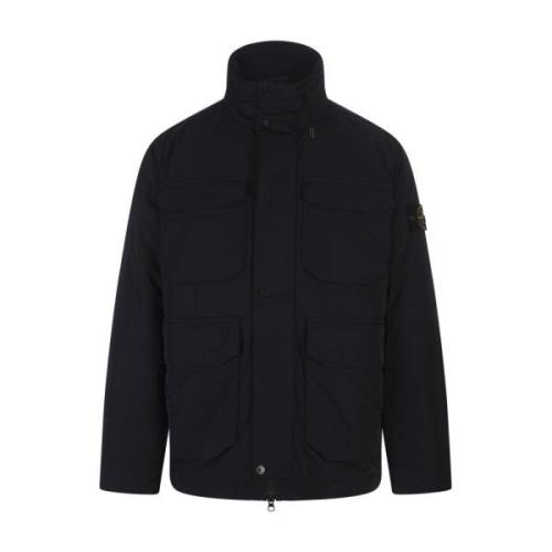 Navy Blue Field Jacket Hood PrimaLoft Stone Island , Blue , Heren