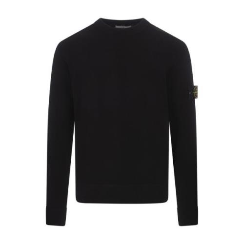 Zwarte Crew-Neck Wollen Trui Stone Island , Black , Heren