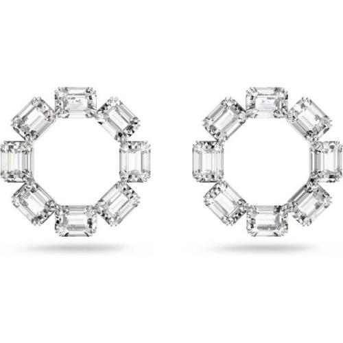 Witte Octagon Geslepen Hoepel Oorbellen Swarovski , Gray , Dames