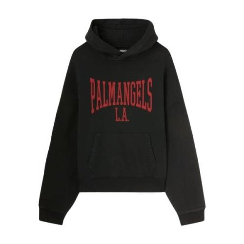 Zwarte hoodie met college print Palm Angels , Black , Heren