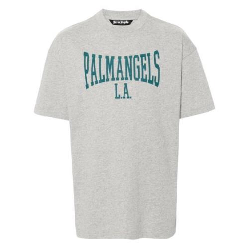 College Stijl Katoenen T-shirt Grijs Palm Angels , Gray , Heren