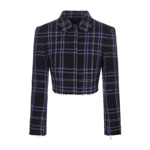 Blauwe Wol Tweed Ruitjas Msgm , Blue , Dames