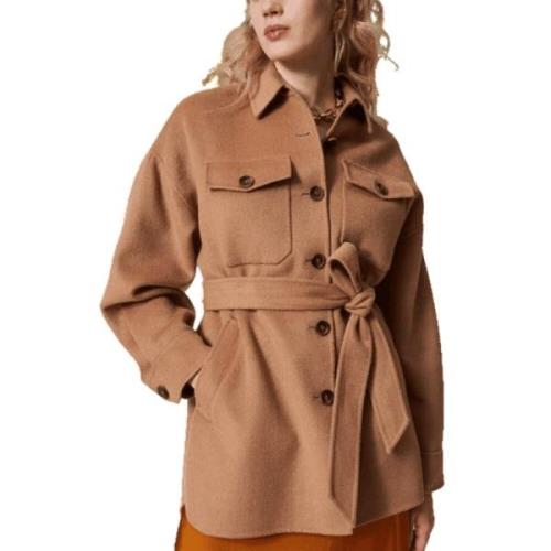 Korte dubbele wollen cabanjas Twinset , Brown , Dames